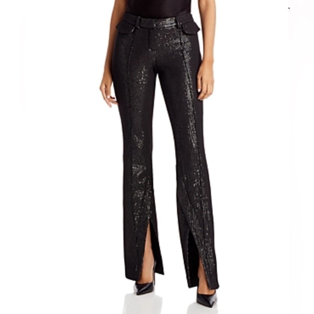 The Mannei Eljas Black Sequint Silk Pants slit in the front Bloomingdale’s new